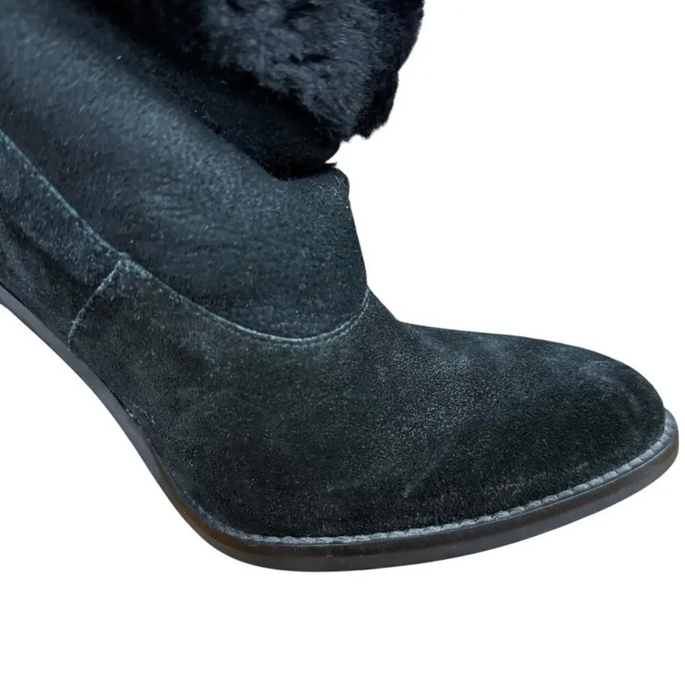 Steve Madden Mayb Faux Fur Trim High Heel Suede Leather Boots Booties sz 10 M